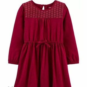 Carters Toddler Girl Crocheted Slub Jersey Dress In burgundy color. Size 4T